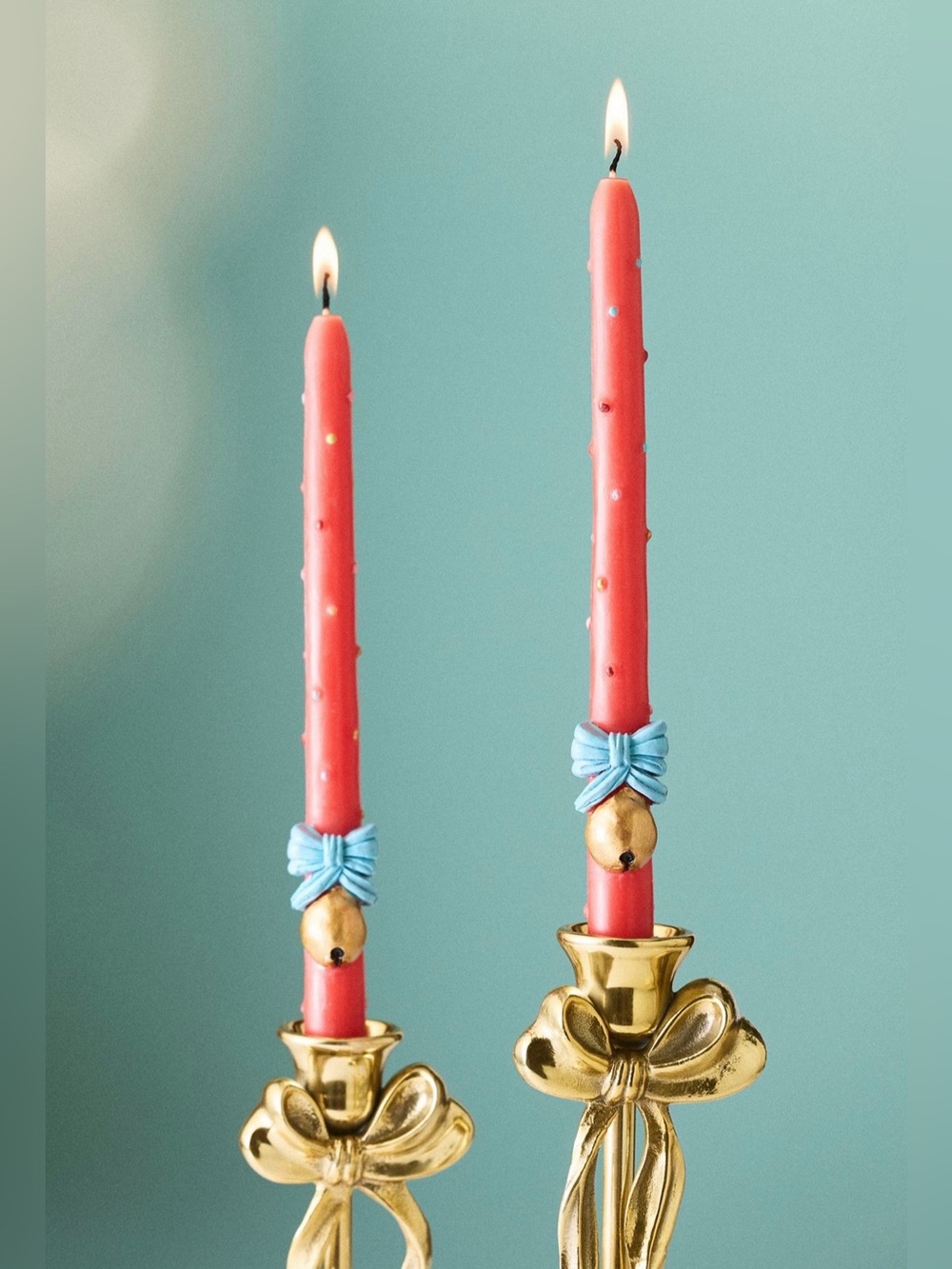 Anthropologie Festive Icon Taper Candles, Bow & Bell, Set of 2